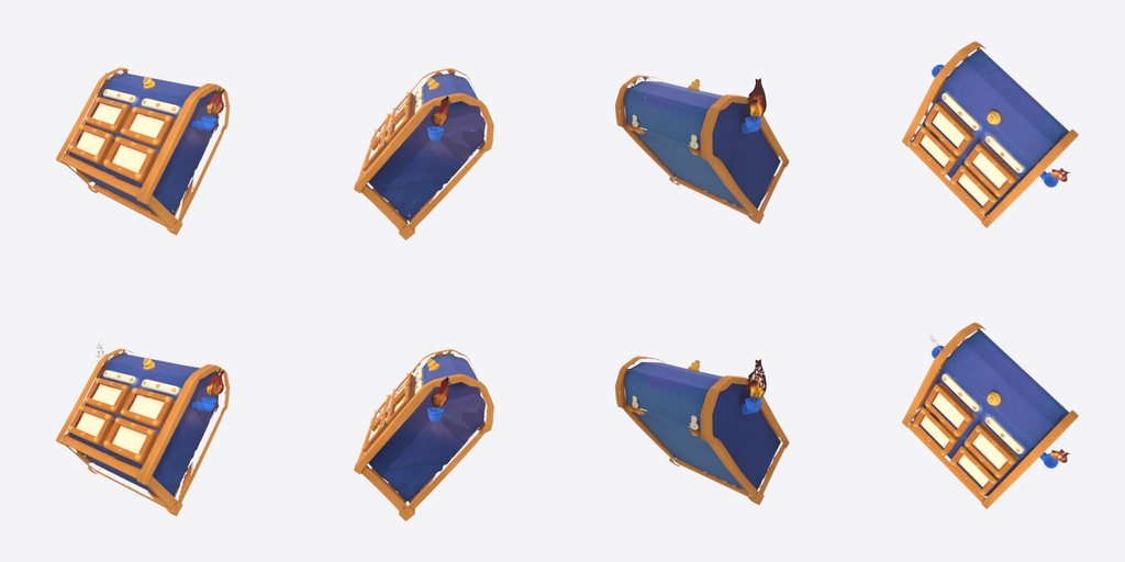 Blue-Lined Coffin Chest - four angles