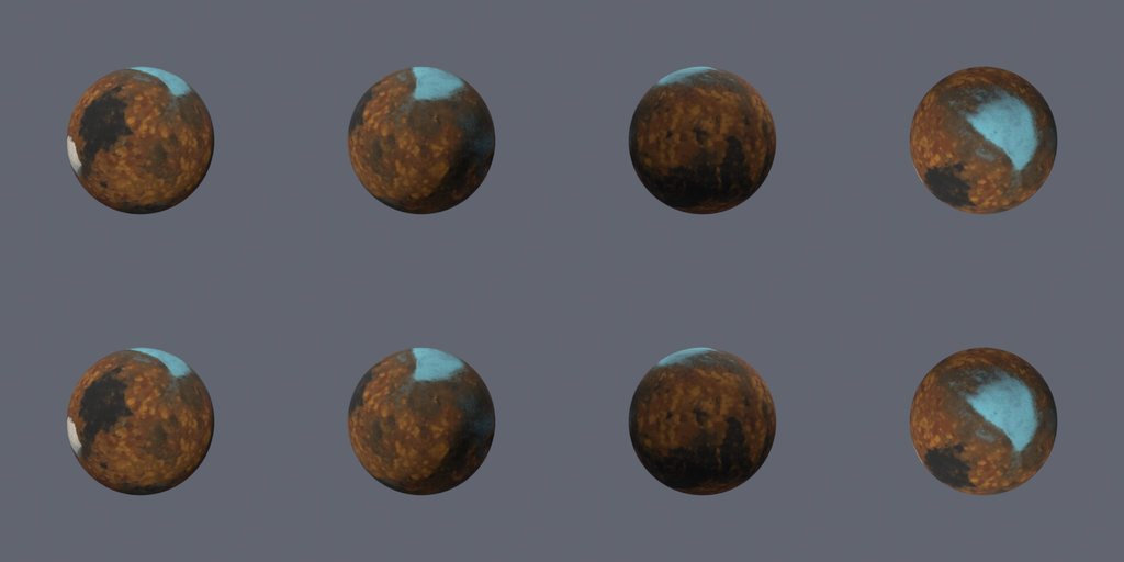 Ochre-rust desert world - four angles