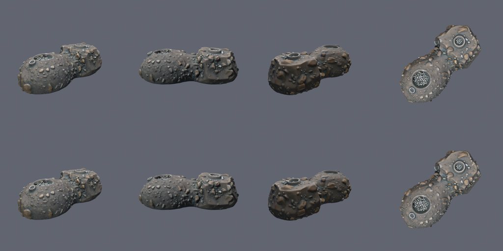 Bilobed peanut asteroid - four angles