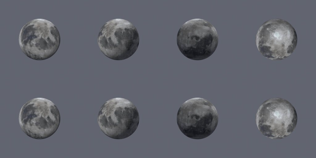 Cratered moon globe - four angles