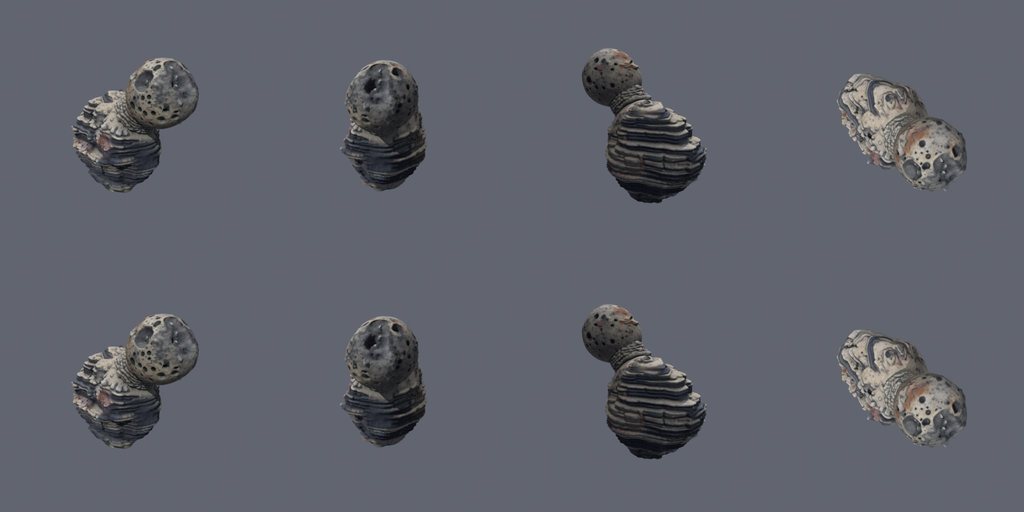 Bilobed comet nucleus - four angles