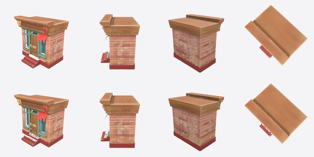 Bank Facade Brick - four angles